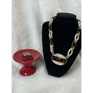 Tablots Gold Tone and Faux Tortoise Disc Chain/Link Necklace & Earring Gift Set
